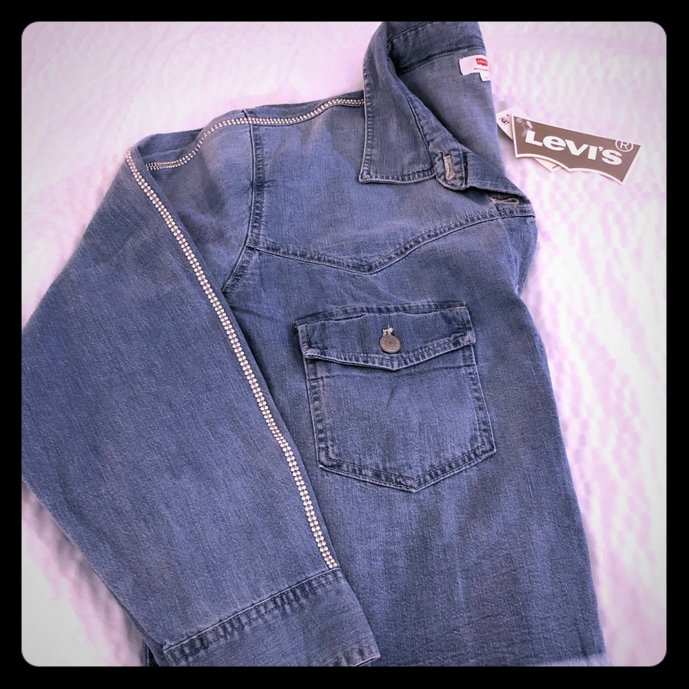 Levi Rhinestone Demin Crop top shirt